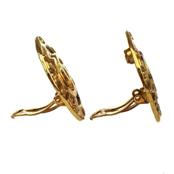 CHANEL CC Logo Round Button Earrings 28 Clip-On GHW France Vintage - Picture 2 of 8